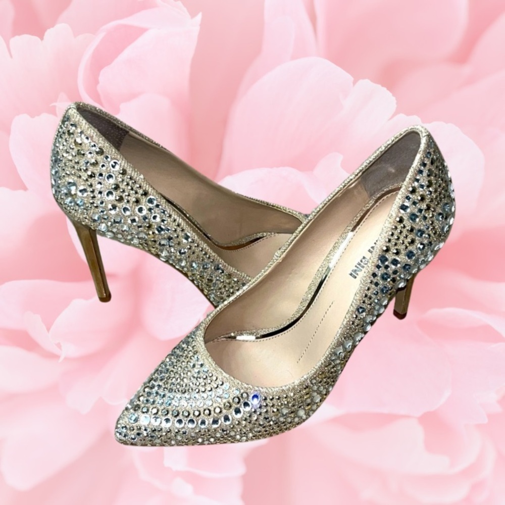 Gianni Bini Zebbi Jeweled Pointed Toe Stiletto Bridal Heels, Size 7.5M - Picture 2 of 14